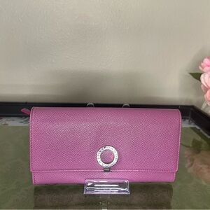 Bvlagari Purple/Lavender Saffiano Continental Long Wallet w/ Silver Clip Closure
